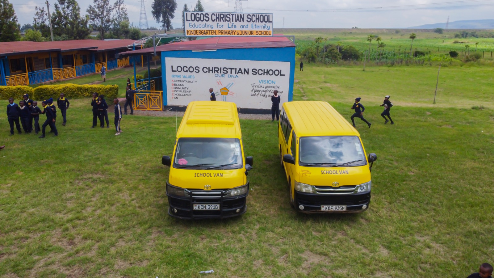 School vans ready for pick-up and drop-off